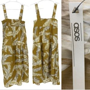 ASOS NWT FRONT RUCHED LEAFS MUSTARD YELLOW TANK TOP DRESS 4